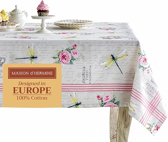 Maison d' Hermine Table Cloth Rectangle Table 100% Cotton 60 x 120 Inches Tablecloth Reusable Decorative for Dining Room Farmhouse Home Valentines Day Decorations Spring Summer - Champ De Mars