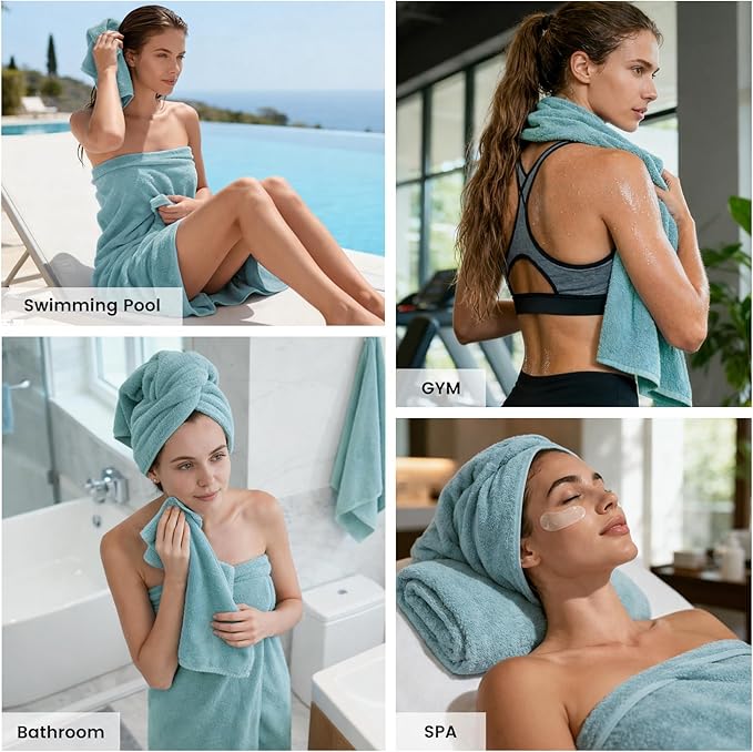 SEMAXE 12-Piece Family Bathroom Towel Set - 100% Cotton, 4 Bath Towels, 4 Hand Towels, 4 Washcloths, Ultra-Soft and Super Absorbent, Lighter Weight