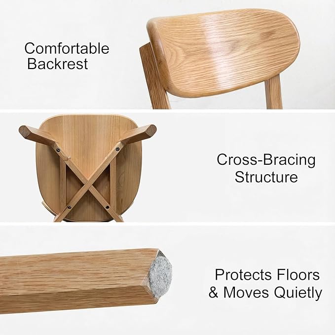 100% Solid Oak Wood Dining Room Chairs - Practical Kitchen Chairs - Wood Chair for Dining Room, Kitchen (4, Natural with Grey Cushion)