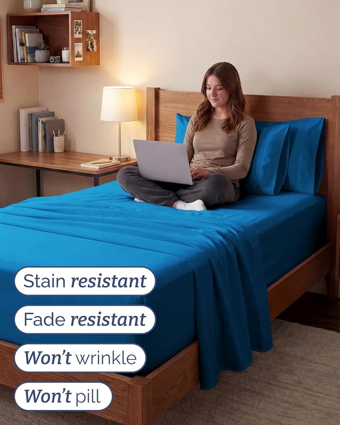 Extra Deep Twin XL Sheet Set - 4 Piece College Dorm Bed Sheets Set with Extra Deep Pockets - Ultra-Soft, Comfy & Breathable Bedding for Women, Men, Kids & Teens - Wrinkle & Fade Resistant - Royal Blue