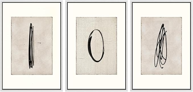 SIGNWIN Framed Canvas Print Wall Art Set Mid-Century Modern Paint Strokes Abstract Shapes Illustrations Modern Art Decorative Minimal Multicolor for Living Room, Bedroom, Office - 16"x24"x3 White
