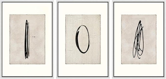 SIGNWIN Framed Canvas Print Wall Art Set Mid-Century Modern Paint Strokes Abstract Shapes Illustrations Modern Art Decorative Minimal Multicolor for Living Room, Bedroom, Office - 24"x36"x3 White
