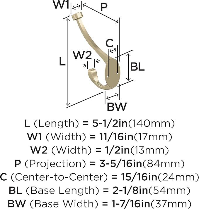 Amerock H55465BBZ | Adare Double Prong Decorative Wall Hook | Golden Champagne Hook for Coats, Hats, Backpacks, Bags | Hooks for Bathroom, Bedroom, Closet, Entryway, Laundry Room, Office