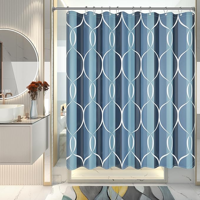 AmazerBath Shower Curtain Blue, Geometric Cloth Shower Curtain Sets with 12 Shower Curtain Hooks, Luxury Hotel Quality Washable Farmhouse Polyester Fabric Fall Bathroom Shower Curtains, 72x72 Inches