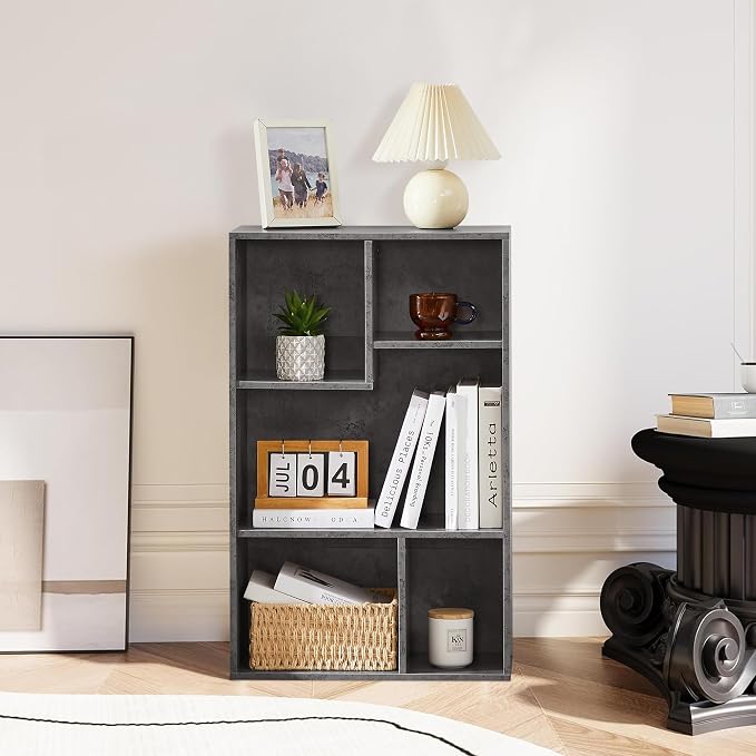 VECELO 5 Cube Modern Bookcases, 3 Tier Bookshelves, 31 Inch High Cubby Storage Organizer, Shelf Hight Up to 12.8 Inches Suit for Most Books, Vertical or Horizontal Use Available,Grey