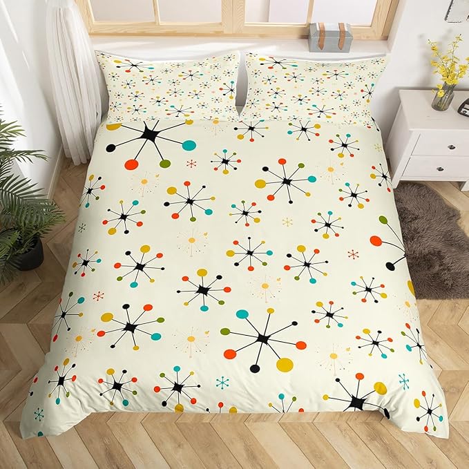 Erosebridal Modern Mid Century Bedding Sets Twin Retro Atomic Comforter Cover, Rainbow Grid Bed Set Vintage Fifties 1950s Duvet Cover, Aesthetic Abstract Art Quilt Cover Beige 2pcs (Zipper Closure)