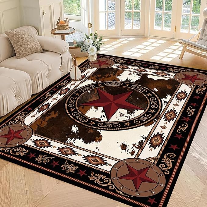 Vintage Star Rugs Non Slip Rustic Farmhouse Floor Mat Washable Carpet for Bedroom Living Room Nursery Playroom Classroom Home Decor,5'x7'