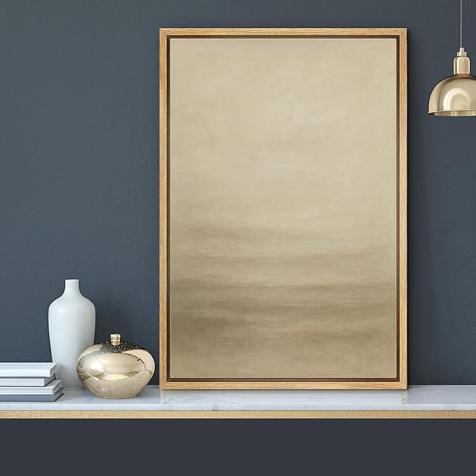 MUDECOR Framed Canvas Print Wall Art Tranquil Horizon Beige Gradient Minimalist Abstract Illustrations Minimalism Decorative Bohemian Colorful Zen for Living Room, Bedroom, Office - 24"x36" NATURAL