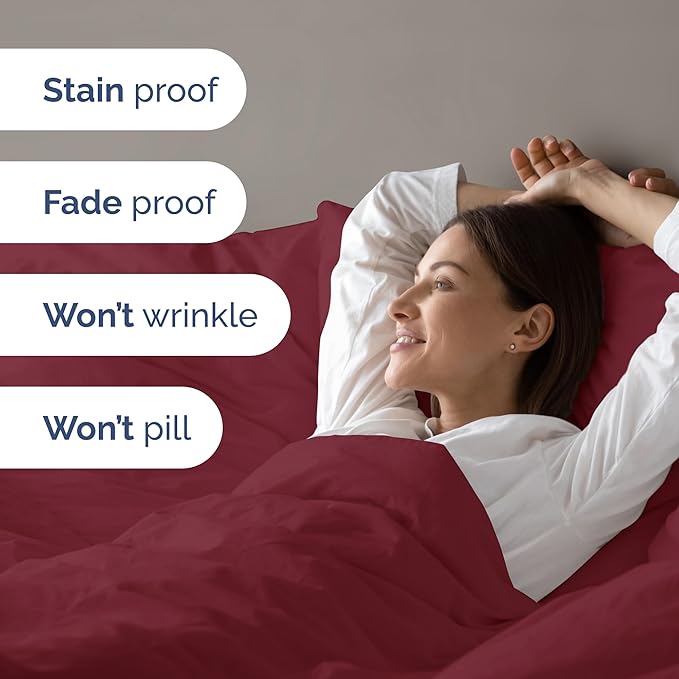Duvet Cover Cal King Size - Extra Soft Cal King Size Duvet Cover - Lightweight, Breathable, Easy Care & Fade Free w/Zipper Closures & Ties - 104" x 98" Inches - (Burgundy) Comforter Not Included