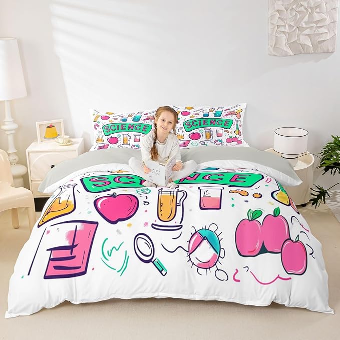 Science Duvet Cover Set Chemistry Science Educational Twin Bedding Sets for Girls for Young Boys | School Physics formula Comforter Cover Back To School Supplies Bed Set, Room Decor Aesthetic
