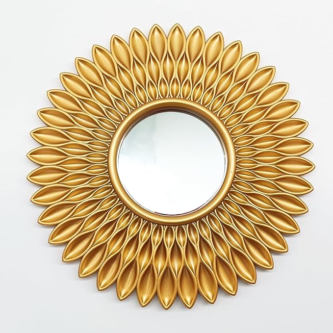 Gold Mirrors for Wall Pack of 1. Round Mirrors.Ring Shape.Decorative Mirrors.Wall Mirrors for Decor Home Decor.Plastic Frames.Glass Mirrors.Sun Gold Color.