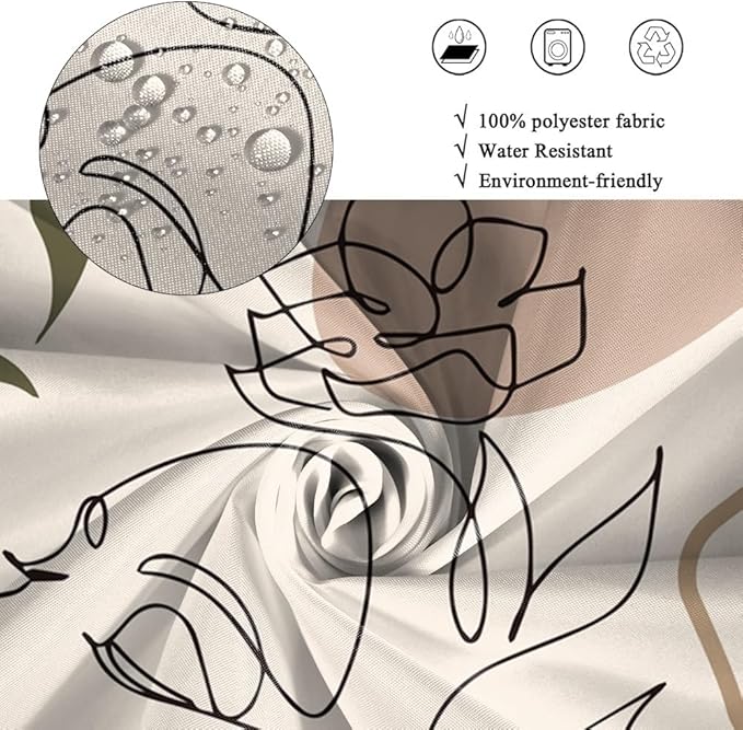 65x72 Inch Modern Boho Bathroom Shower Curtain Abstract Minimalist Bath Set Decor Women Portrait Stripe Palm Leaves Chic Aesthetic Bathtub Curtains Washable Waterproof Polyester Fabric with Hooks