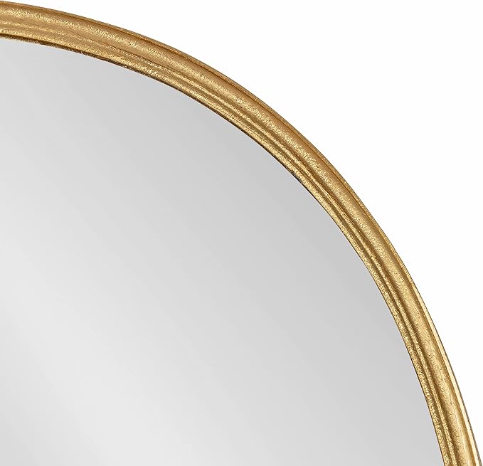 Kate and Laurel Caskill Decorative Mid-Century Modern Rounded Edged Rectangular Frame Wall Mirror in Gold Leaf, 24x35.5 Inches