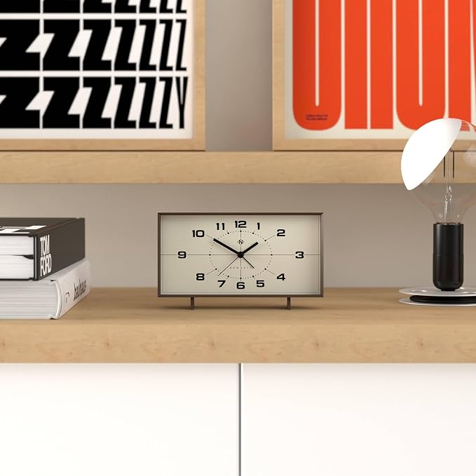 NEWGATE® Wideboy Alarm Clock | Rectangular Retro Design | Mocha Brown | Mid-Century dial | Ideal for Bedside, Desk, Mantel or Shelf | Retro Bedroom & Office Accessory