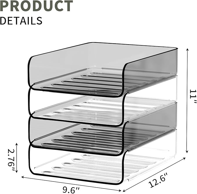 FANXIYQ 4-Tier Acrylic Paper Tray Organizer, Clear & Brown Stackable Desk Organizer for Documents, Files, A4 Paper, Mail, Books & Office Supplies, Office Classroom Home