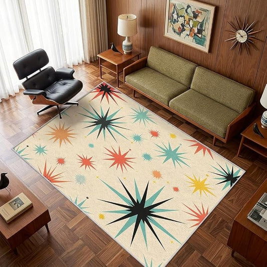 Retro Atomic Rug 3x4, Washable Mid Century Modern Rugs for Living Room Bedroom, Contemporary Geometric Area Rug for Home Decor, Non Slip Backing Floor Carpet with Gripper - 3 x 4 ft