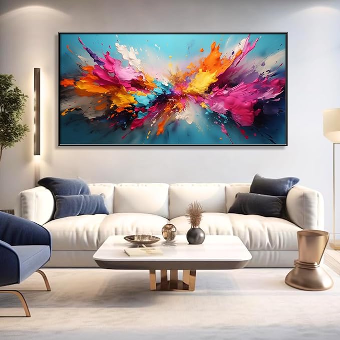 Colorful Abstract Canvas Wall Art,Abstract Canvas Wall Art, Large Abstract Canvas Wall Art, Abstract Wall Art, Modern Abstract Wall Art, Abstract Art Wall Decor, Living Room Wall Art (Gold Framed, 55"x 27"| 140x70cm)