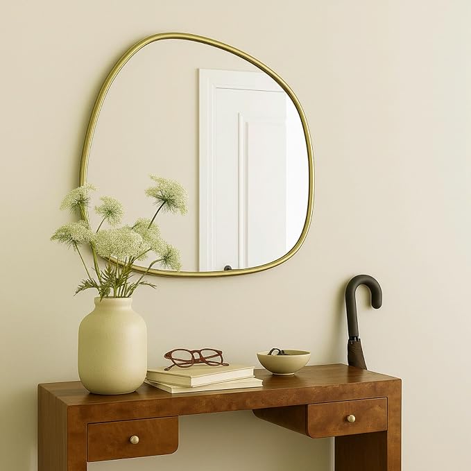 TEHOME Asymmetrical Irregular Shaped Antiqued Gold Foil Asymmetrical Accent Mirror Irregular Bathroom Wall Mirror