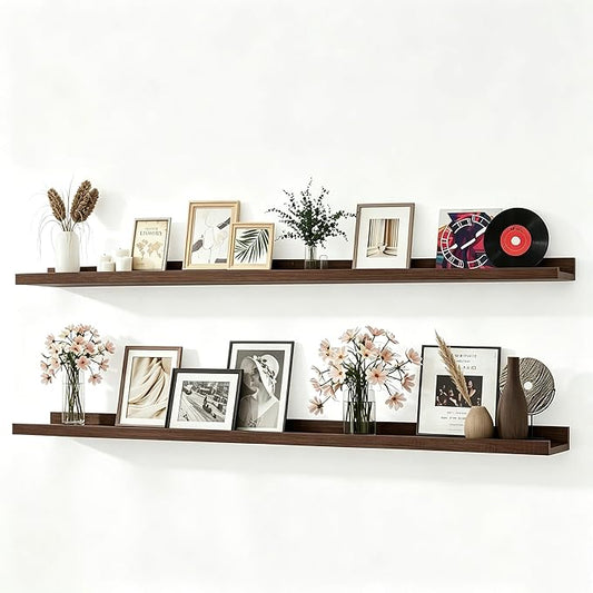 Floating Shelves for Wall Decor, Long Wall Mounted Storage Shelf for Bedroom, Living Room, Bathroom, Kitchen, Nursery, Display Picture Ledge Shelf with Lip Set of 2-56 Inches, Walnut
