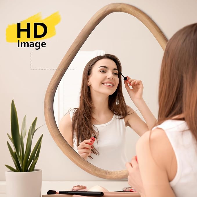 sawsile Irregular Wall Mirror,Nature Wood Asymmetrical 21X26” Modern Vanity Farmhouse Organic Mirror for Bathroom,Bedroom,Living Room,Washroom