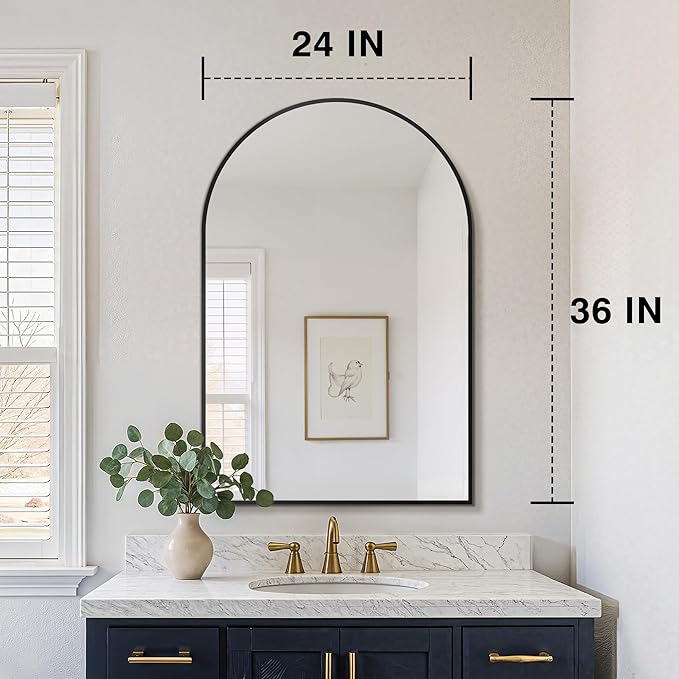 FICTOR Bathroom Mirror for Wall, Arched Vanity Bathroom Mirror for Over Sink, Metal Framed with HD Shatter-Proof Glass for Entryway, Living Room,Bedroom(2 Pack 24” x 36”, Black)
