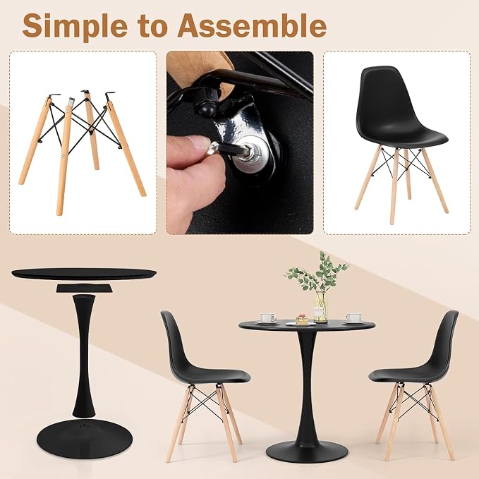 ERGOMASTER 3-Piece Round Dining Table Set for 2, Kitchen Table and Chairs, 32'' Tulip Table & Modern DSW Chair for Home, Small Spaces, Apartments, Black