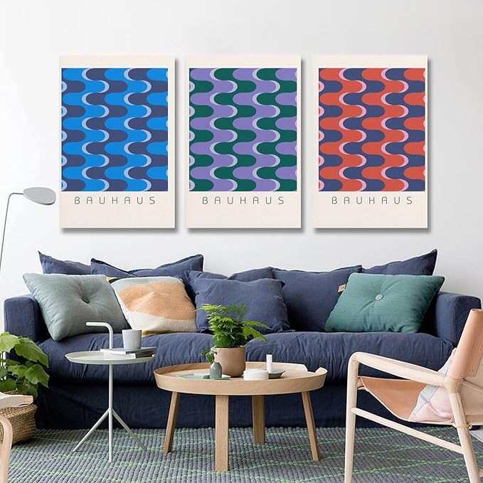 9W Bauhaus Poster Abstract Canvas Wall Art Set of 3 Modern Boho Decor For Bedroom Livingroom Frame-style 16x24inch(40x60cm)