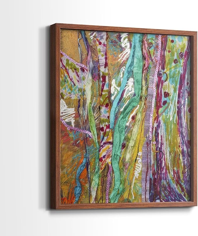 Renditions Gallery Set of 2 Peel & Stick Framed Prints, Modern Abstract Wall Art, Colorful Artistic Painting Wall Decor, Re-Stickable - Ready to Hang - 8"x10" - Walnut Frame LT588