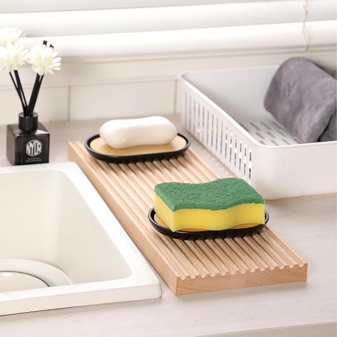 Soap Dish for Shower, Set of 2 Bamboo Soap Saver for Bathroom, Self Draining Bar Soap Holder for Bathroom,Soap Stand Soaps for Homemade Soaps Saver
