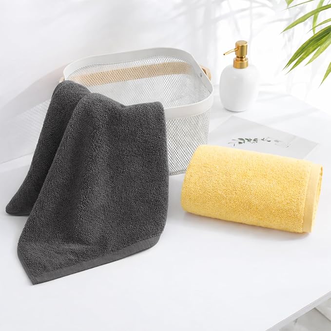 SEMAXE Hand Towels for Bathroom, 100% Cotton Towels with Hanging Loops, Soft and Absorbent, 4 Pack Hand Towel Set for Gym, Shower, Hotel, Spa and Kitchen, Yellow+Grey