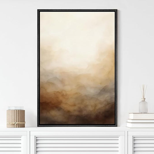 MUDECOR Framed Canvas Print Wall Art Warm Beige Misty Landscape Abstract Serene Gradient Illustrations Fine Art Decorative Zen Multicolor Country/Farmhouse Retro for Bedroom - 24"x36" BLACK
