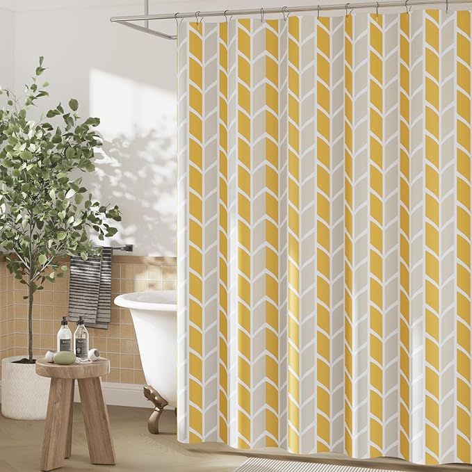 jinchan Yellow and White Shower Curtain Chevron Arrow Geometric Farmhouse Shower Curtains for Bathroom Waterproof Fabric Shower Curtain Modern Shower Curtain Set with Hooks 70x72 inches