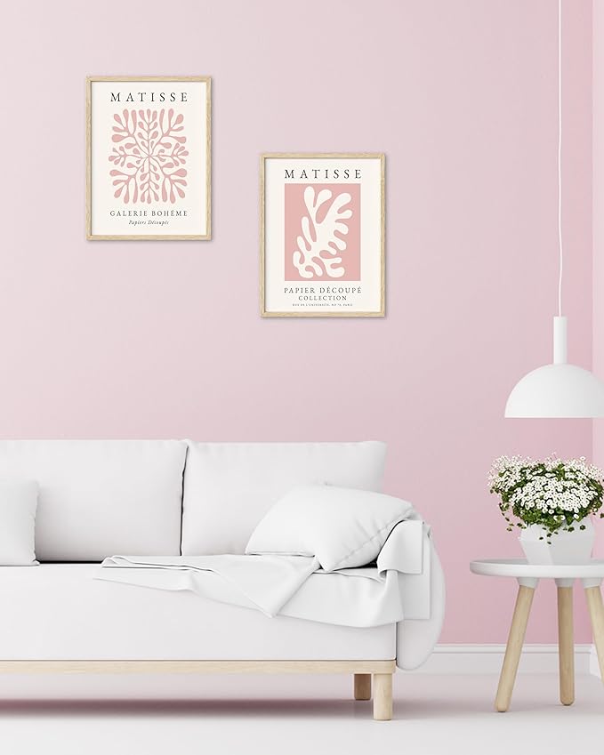 HesenDot Unframed Pink Wall Art Set of 3,12x16in Matisse Canvas Prints,Abstract Botanical Wall Decor Posters,Minimalist Modern Home Decoration for Living Room Bedroom Office, Unframed