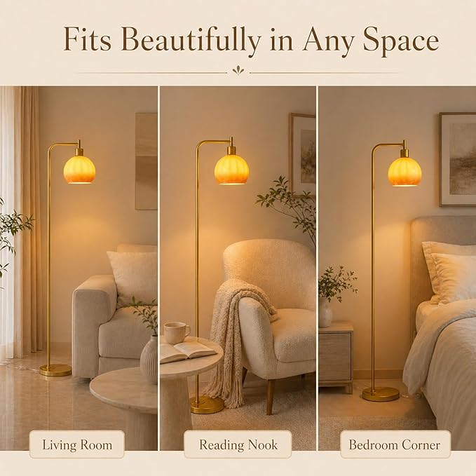 67" Soft Glow Art Deco Floor Lamp - Metal Pole Sunset Glass Lamp, Pedal Switch & E26 Bulb, Perfect for Bedroom Living Room Office Scandinavian/Minimalist/Contemporary Interiors