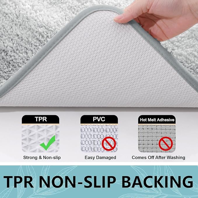 Arotive Microfiber Bathroom Rugs, Shaggy Soft and Absorbent Bath Rug, Non-Slip, Thick Plush Machine Washable Dry Bath Mats for Bathroom, Tub and Shower, 47x17, Light Grey, Rectangular