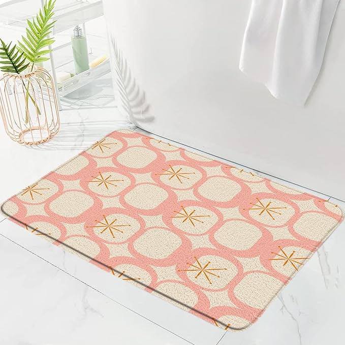 Mid Century Modern Bath Mat Abstract Atomic Geometric Retro 1950s Pink Bathroom Kitchen Toilet Rugs,24x36 Inch