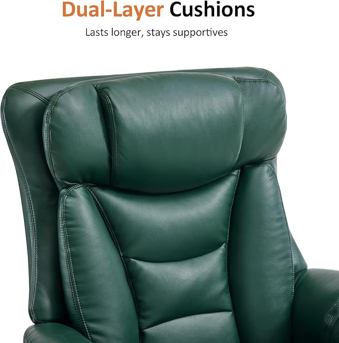 MCombo Oversized Swivel Recliner Chair with Ottoman, Adjustable Backrest, 360° Wood Base, High Seat, Faux Leather Lounge Chair for Tall Users in Living Room, Bedroom, or Office 4651 (Green)