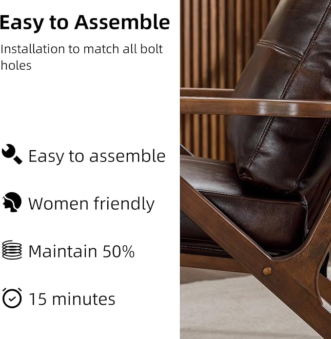 INZOY Mid-Century Modern Accent Chair with Wood Frame Set of 2, PU Leather Living Room Chair and Soft Thick Padded Armchair for Living Room Bedroom Reception with Removable Upholstered Cushions, Brown