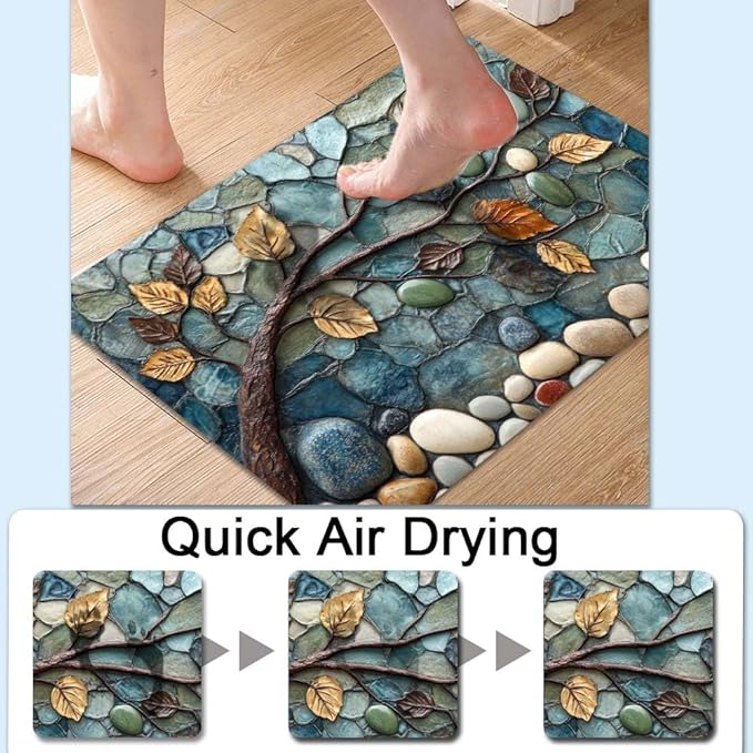 Bath Mat Rug,Mosaic-Stone Tree Non Slip Quick Dry Super Absorbent Thin Bathroom Rugs Fit Under Door-Easy to Clean Bathroom Floor Mats-Shower Rug for Shower Sink Bathtub(17" x 27.5"in)