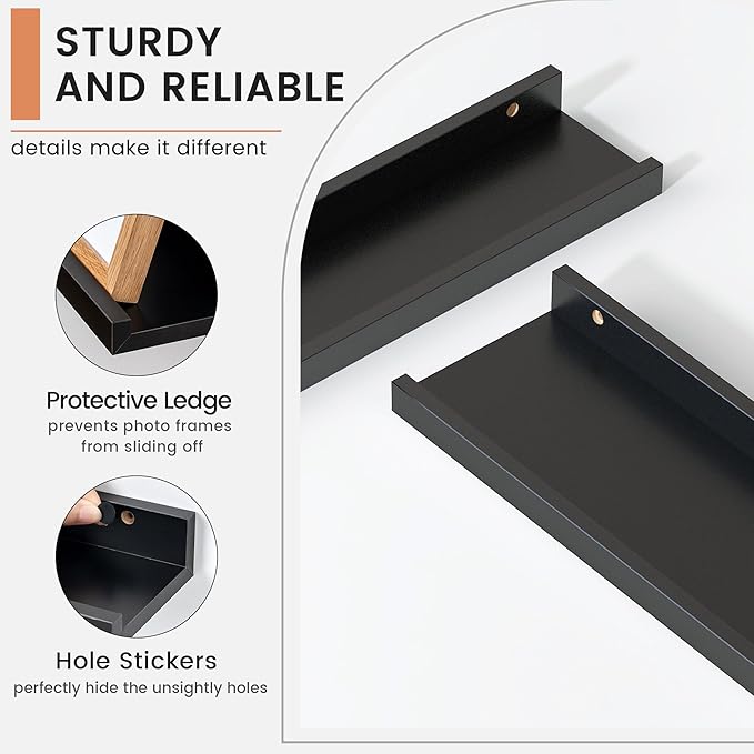 Floating Picture Ledge Shelves Set of 4, 36 Inch Shelves with Lip - Large Nursery Book Shelf for Toys Storage, Kids Bookshelf - Wall Mounted Living Room Bedroom Decor Frames