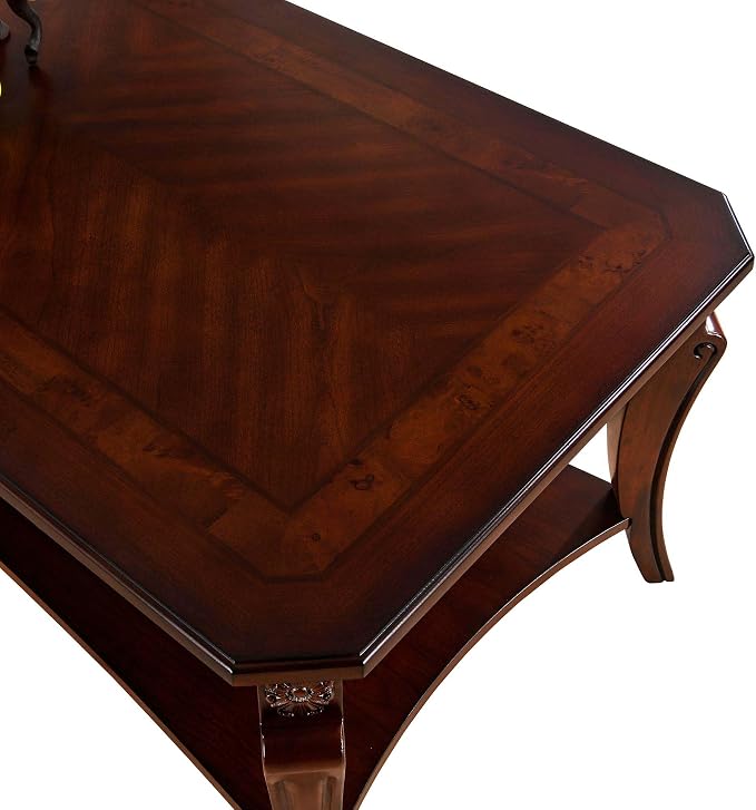 LEEMTORIG Vintage Wood Coffee Table for Living Room, 47 inches Rectangular 2-Tier Coffee Tables with Storage Shelf, Traditional Mid Century Queen Anne Style Cocktail Table, Cherry Walnut KFZ-A1168-WD