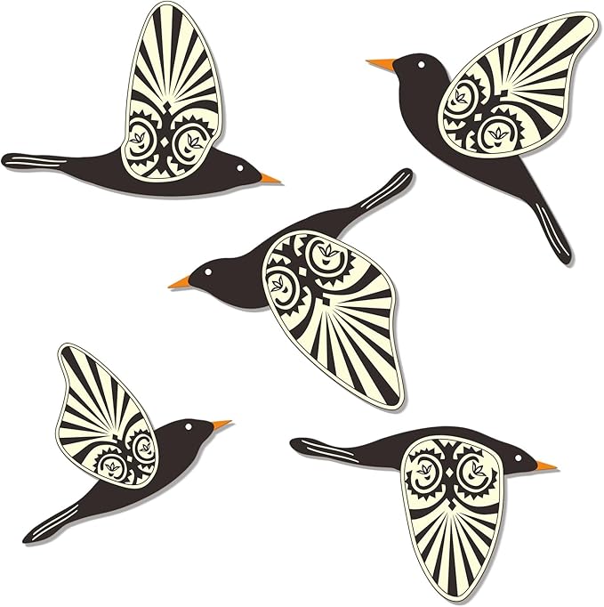 KOYILTD 5 Piece Wooden Bird Wall Decor Sculptures Wood Boho Flying Bird Wall Art Scandinavian Home Wall Decor for Farmhouse Living Room Bathroom Dining Room Kitchen Office (Rustic)