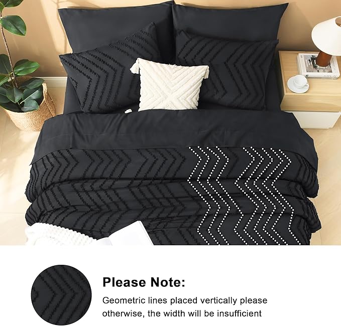 Litanika Super King Plus Size Comforter Set with Sheets Black - 7 Pieces Bed in a Bag Oversized King Boho Tufted Complete Bedding Sets with Comforter, Sheets, Pillowcases & Shams