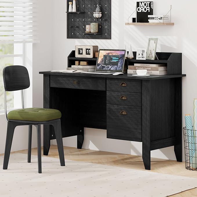 Safeplus 48" Computer Desk with 4 Storage Drawers and Hutch Wood Executive Table for PC Laptop