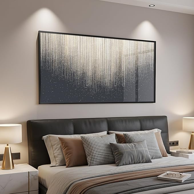 Extra Large Framed Horizontal Modern Wall Art for Living Room, Abstract Minimalist Black Silver Line Prints Paintings, Contemporary Picture Artwork Decor for Bedroom Office Hallway, 56x28 Inch