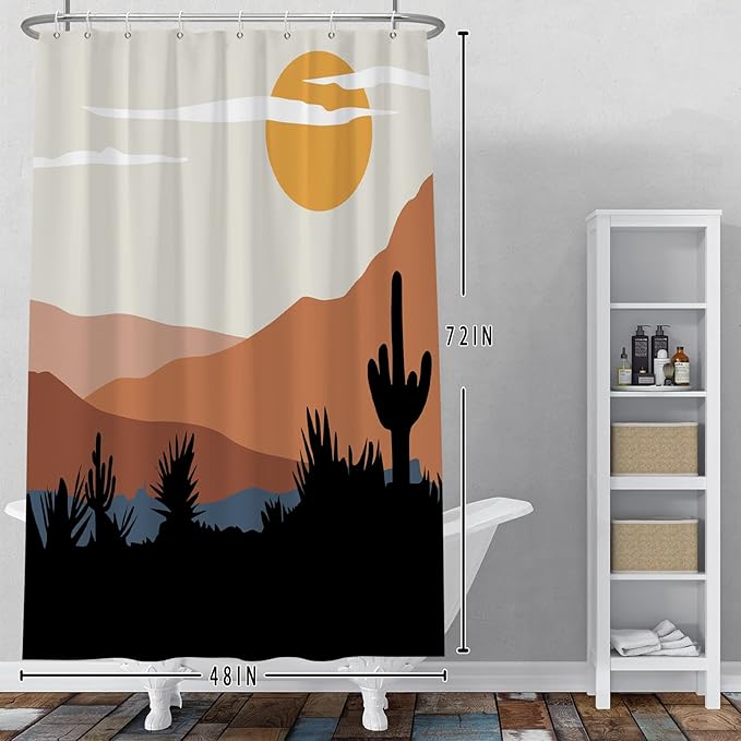 Baocicco Mid Century Shower Curtain Sun Mountains Cactus Modern Abstract Boho Art Shower Curtains Decorative for Bathroom Home Bathtubs Waterproof Fabric Shower Curtain with Hooks 48x72 Inches