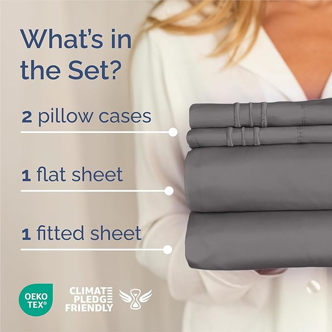 King Size 4 Piece Sheet Set - Comfy Breathable & Cooling Sheets - Hotel Luxury Bed Sheets for Women & Men - Deep Pockets, Easy-Fit, Extra Soft & Wrinkle Free Sheets - Dark Grey Oeko-Tex Bed Sheet Set