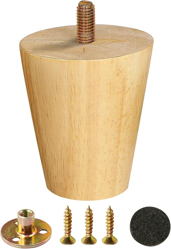 FoDau770 Rubber Wood Furniture Legs 4 Inches, 5/16" UNC Straight Tapered Wood Feet Mid Century Sofa Legs, Wooden Furniture Feet Replacement Parts for Cabinet Couch Dresser Chair Ottoman Table