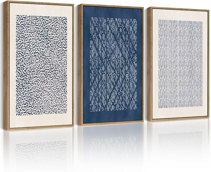 Drsoum Blue Mid-Century Modern Framed Wall Art Minimalist Abstract Boho Wall Decor Geometric Artwork Kitchen Dining Room 11x14in Natural Framed