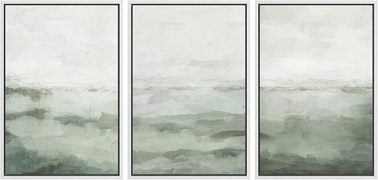 MUDECOR Framed Canvas Print Wall Art Sage Green Abstract Prints Minimalist Modern Wall Art Decor for Bedroom - 16"x24"x3 White